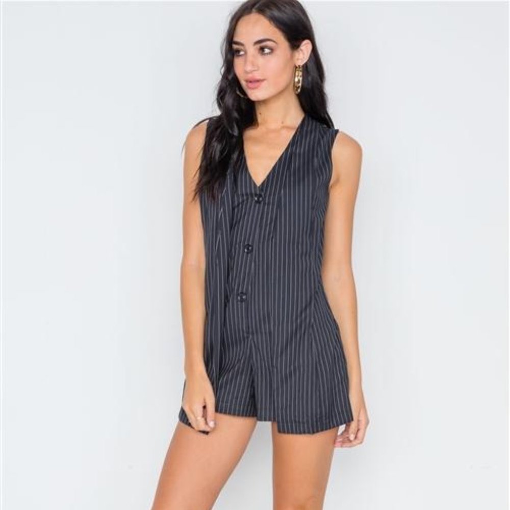 Button Down Sleeveless Romper